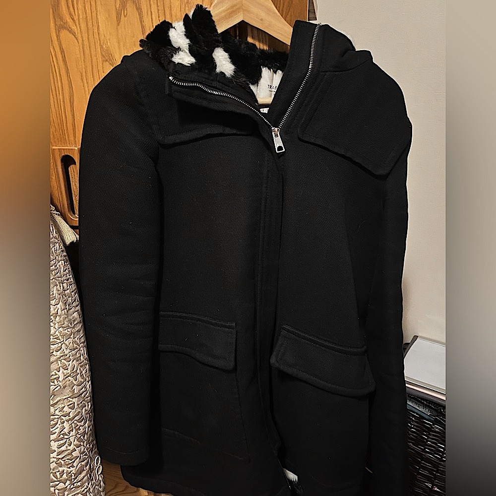 Zara Black and White Fur Coat